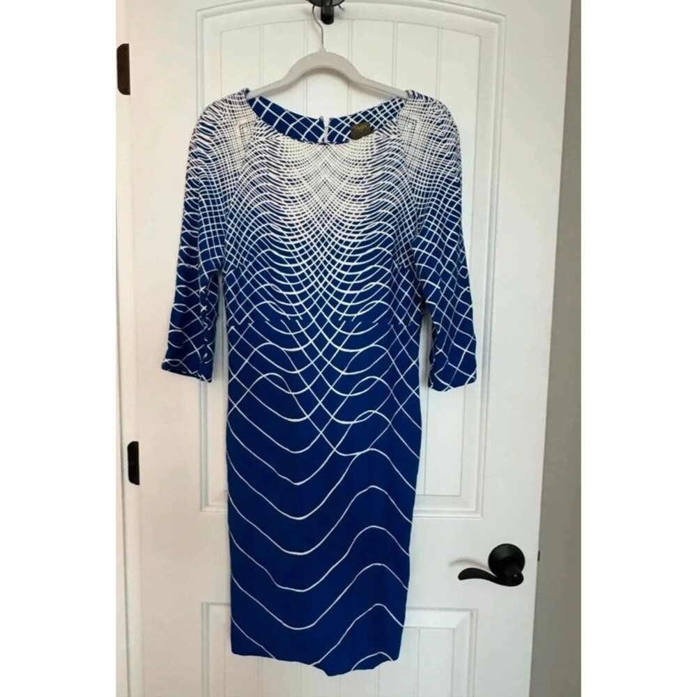 Taylor Blue and White Striped Abstract Sheath Midi Dress Size 10